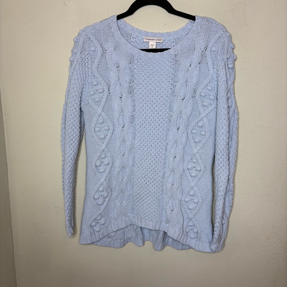 Coldwater Creek Pale Blue Cable Knit Crewneck Sweater Medium